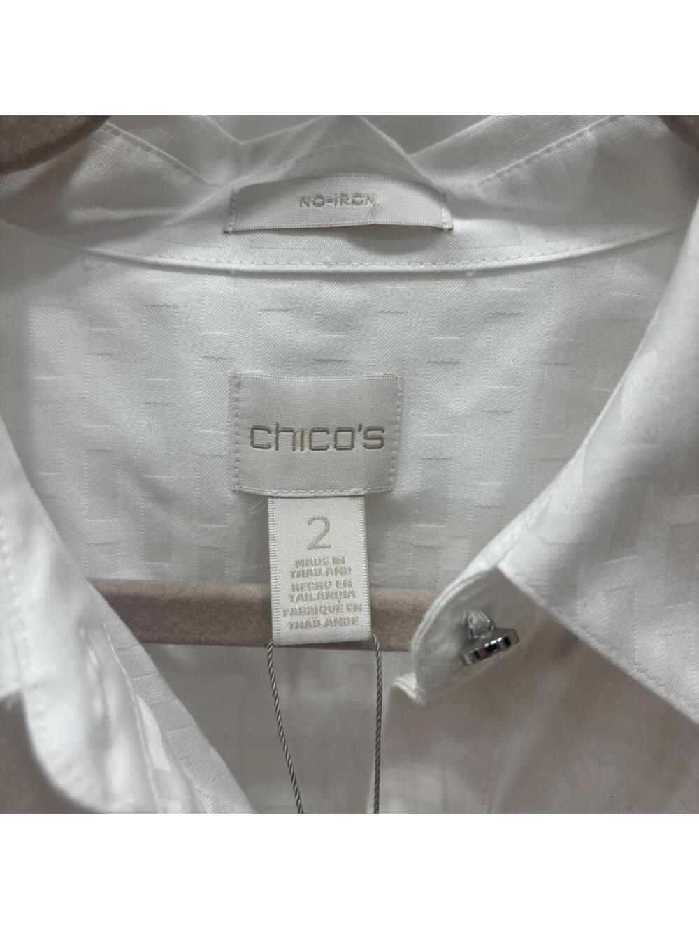 Chico’s - No Iron 100% Cotton Buttoned Down Blouse with Rhinestone Buttons - Picture 2 of 7